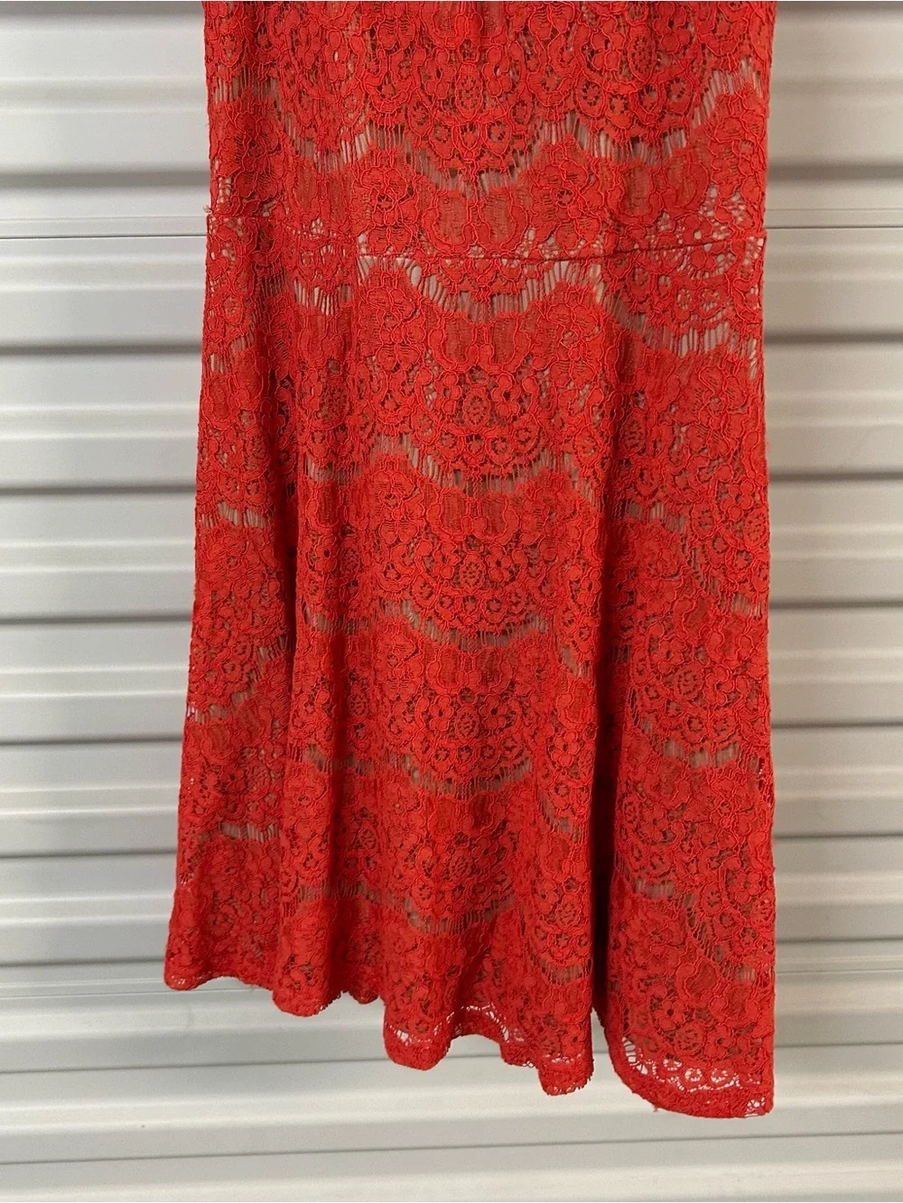 love, Fire Coral Red Sleeveless Lace A-Line Dress